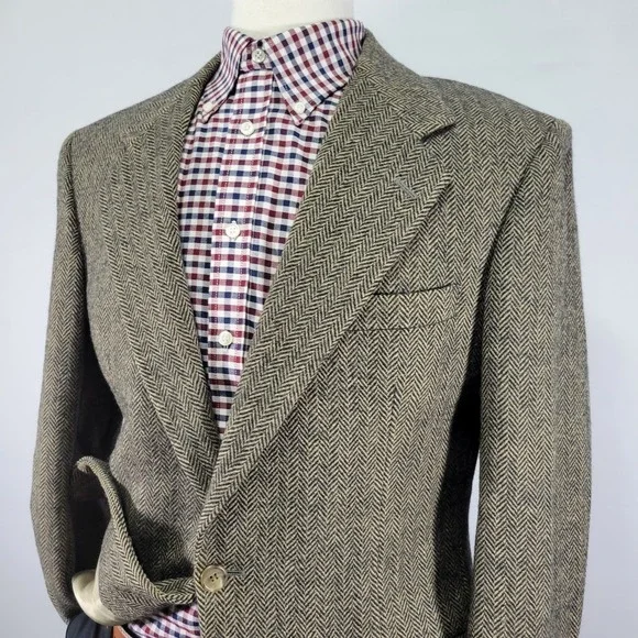 Peterborough Row Men's‎ Sport Coat Blazer Two Button Herringbone Soft Wool 40R